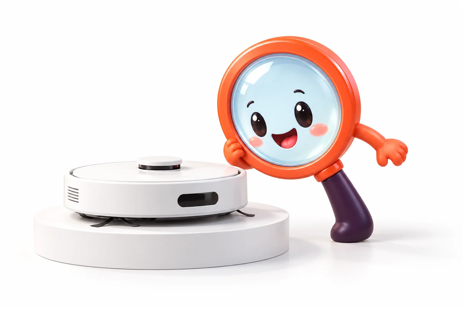 Loupe inspecting a robot vacuum