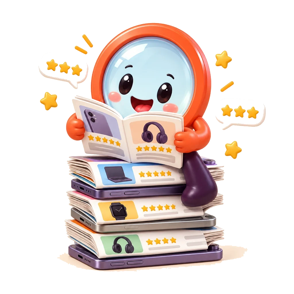 Loupe reading a stack of reviews